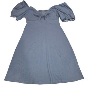 American Eagle Blue Ribbed Tie-Front Puff‎ Sleeve A-Line Mini Dress SZ S